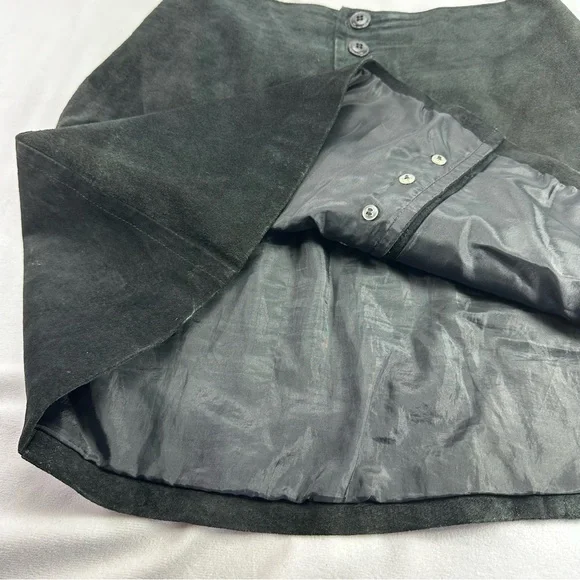 Express Leather Mini Skirt A-Line Button Fly Mid Rise Lined Black Biker Gothic - Picture 5 of 9